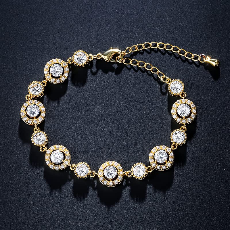 Luxury 14K Gold Moissanite Bracelet for Women, Sparkling Crystal Adjustable Length Charm Bracelet, Jewelry Gift for Mother2