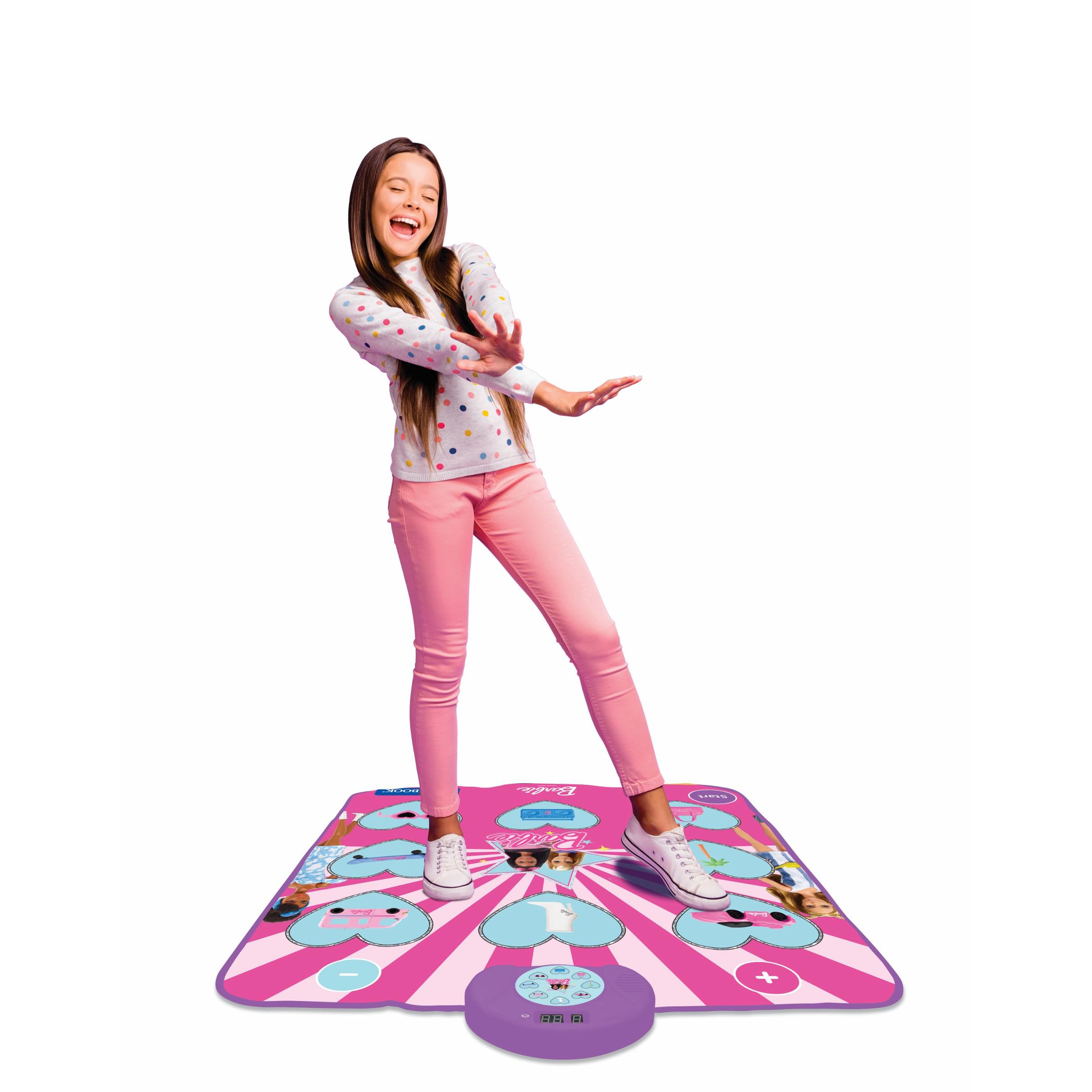 Lexibook, Mattel Barbie, Tappeto da danza elettronico Barbie, Bluetooth e luminoso con 6 modalità di gioco, Rosa, DM10BB