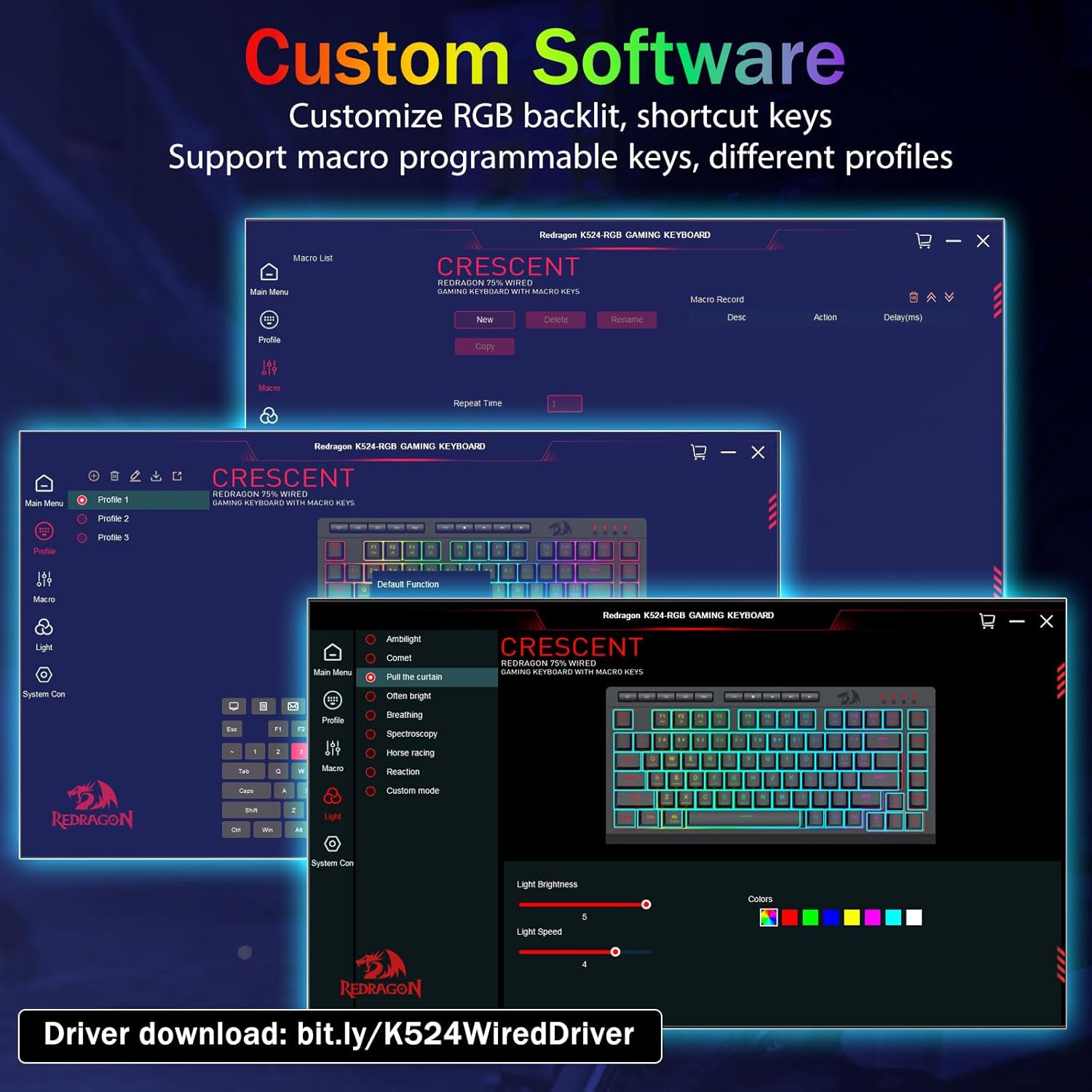 Redragon K524 Wired Gaming Keyboard,RGB Backlit, Dedicated Macro Keys and Multimedia Keys, Anti-ghosting, Spill Resistant, Programmable 75% Portable Quiet Membrane for Win/MAC/PS/Xbox
