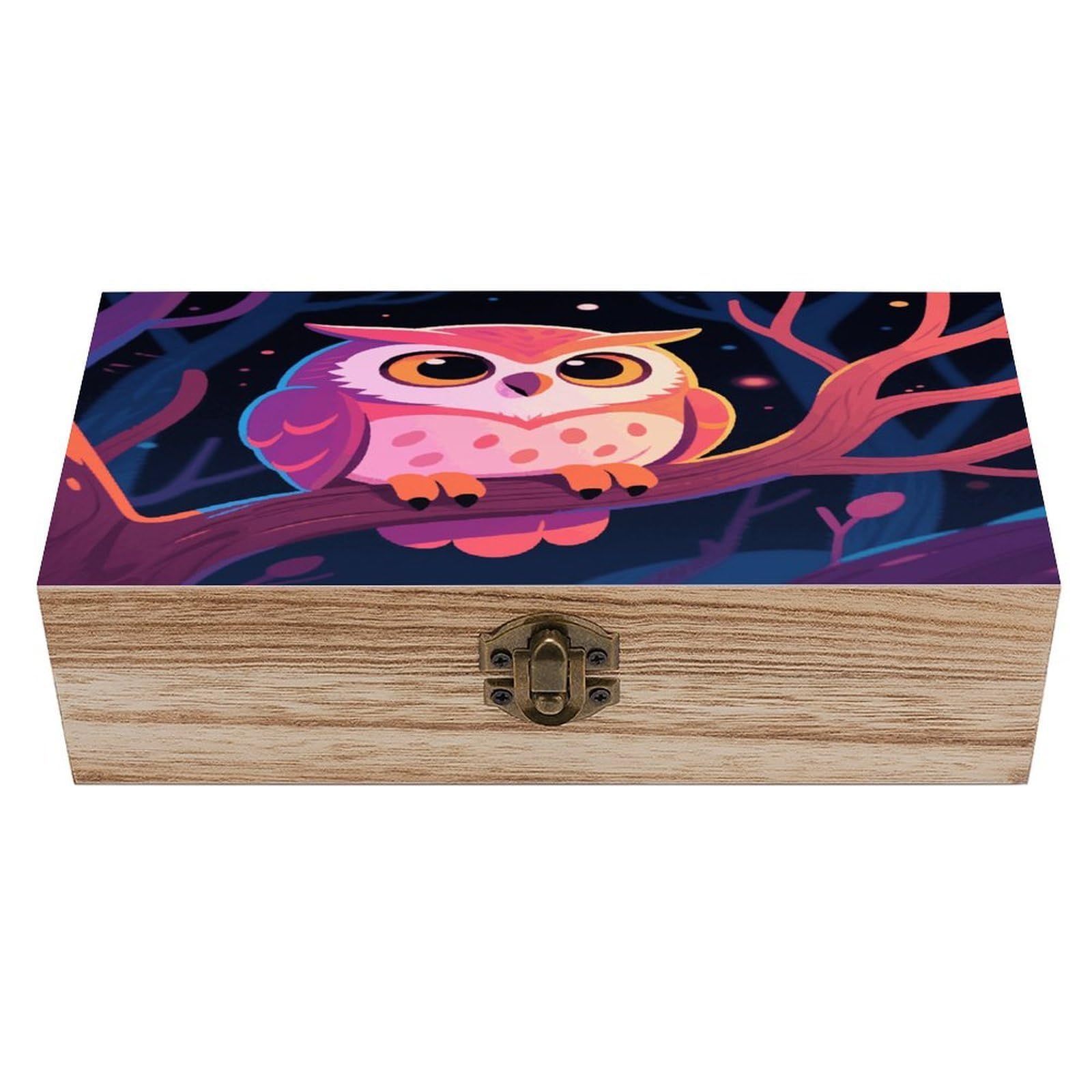 VstaDank Owl Wooden Storage Box Vintage Style Wooden Storage Case with A Hinged Lid Memory Treasure Boxes Decorative Jewelny Photos for Organizer 7.9 * 3.7 * 2.3 Inch