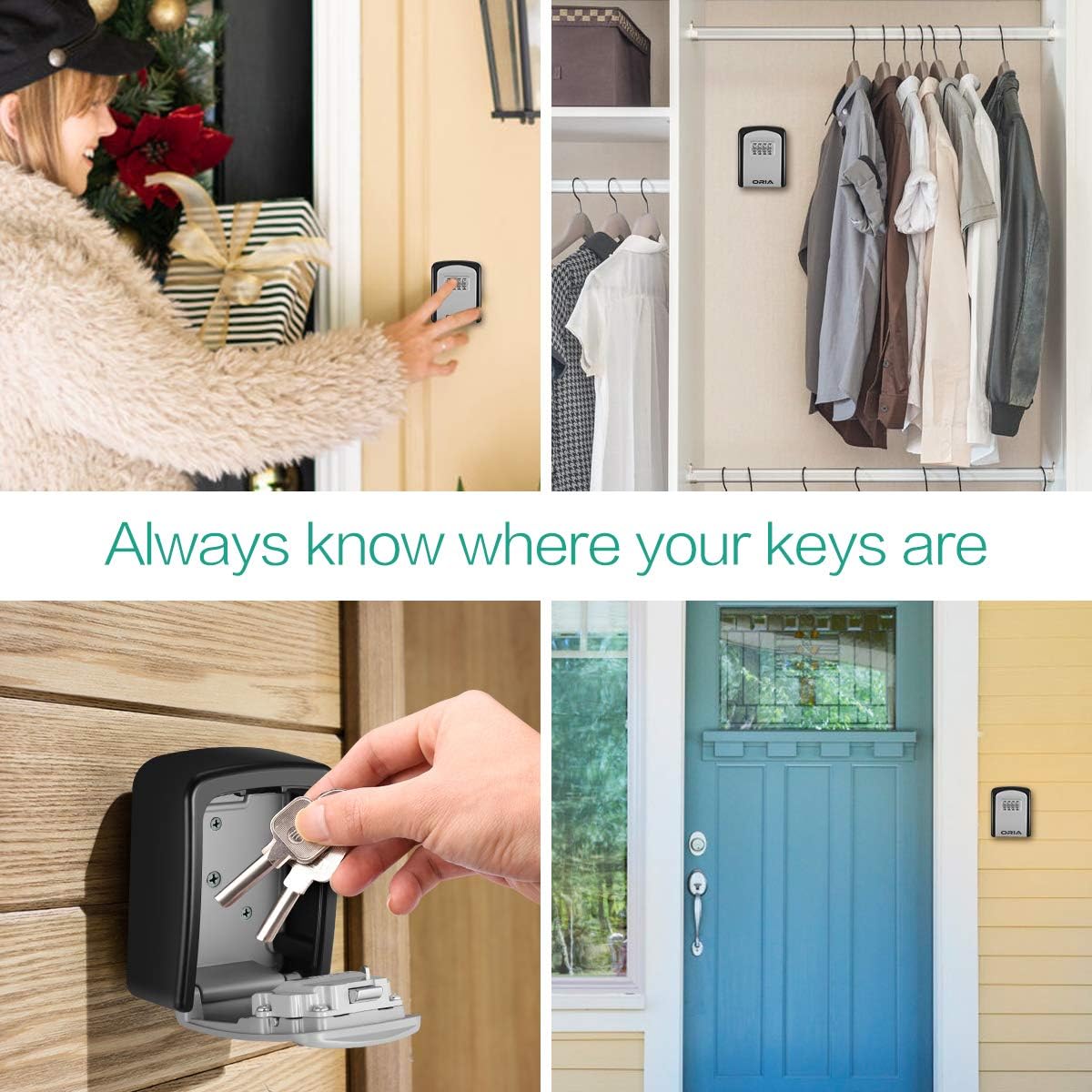 ORIA Key Lock Box, 2 Pack Key Storage Lock Boxes, Combination Lockbox Key Lock Box for Outside, 3.66 inch, No Shackle, Silver, 2 PCS