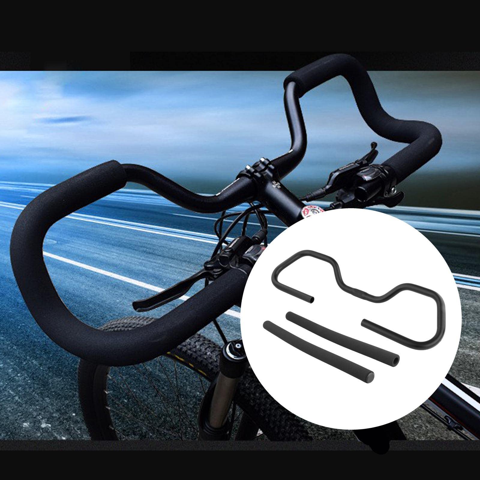 Manillar de 25,4 x 600 mm con forma de mariposa para trekking, bicicleta de turismo, bicicleta de carreras, color negro arena, 59,9 cm