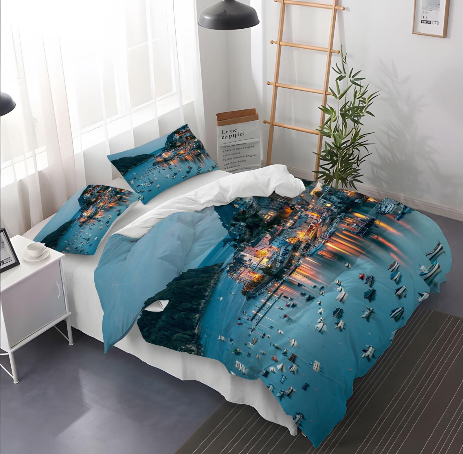Copripiumino 200X200 Isola Parure Copripiumino Matrimoniale Stampa Copripiumino Una Piazza E Mezza Ragazza,In Microfibra, Con 2 Federa(50X75Cm)