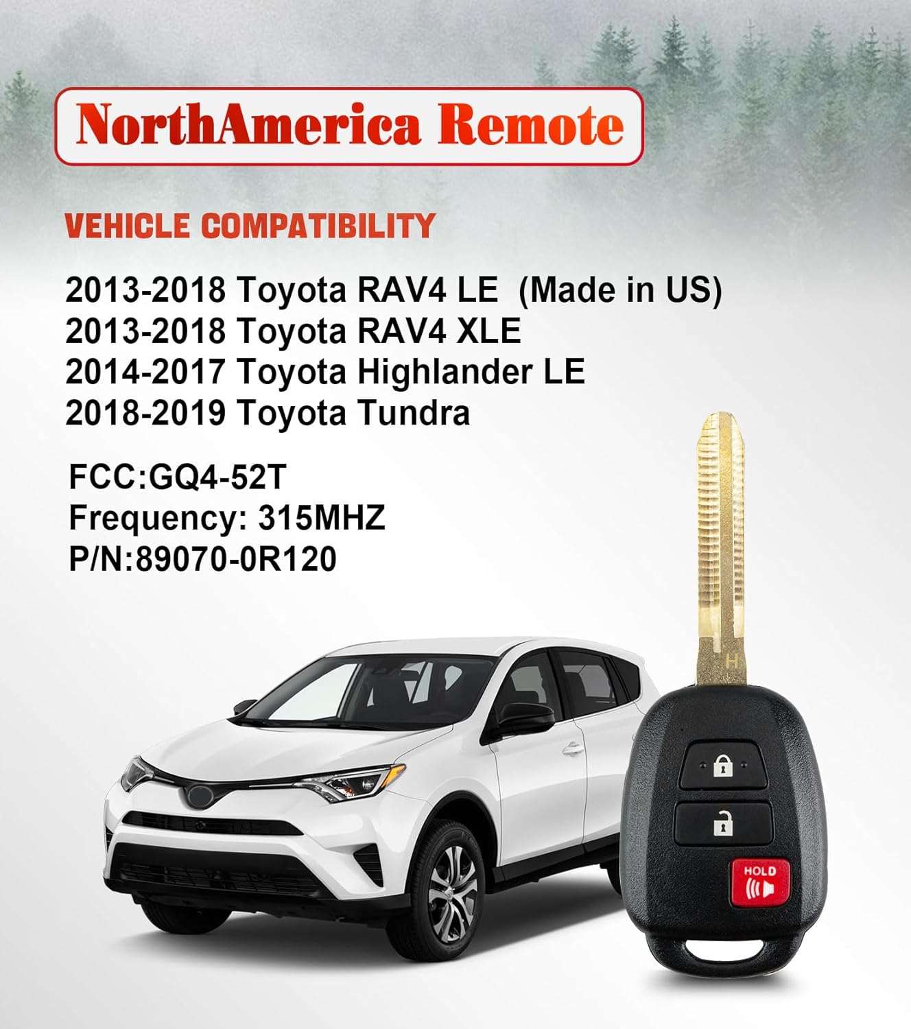 DIY Tool with Keyfob, Simple car Key fob Replacement for 2014-2019 Toyota Highlander RAV4, GQ4-52T with H Chip