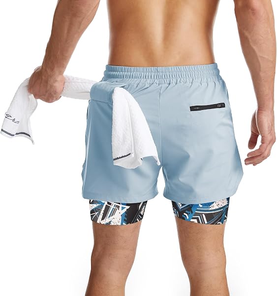 Short de Sport 2 en 1 Respirant pour Homme avec Poches Sport Séchage Rapide Leggings de Sport avec Poche Base Layer Stretch - 2