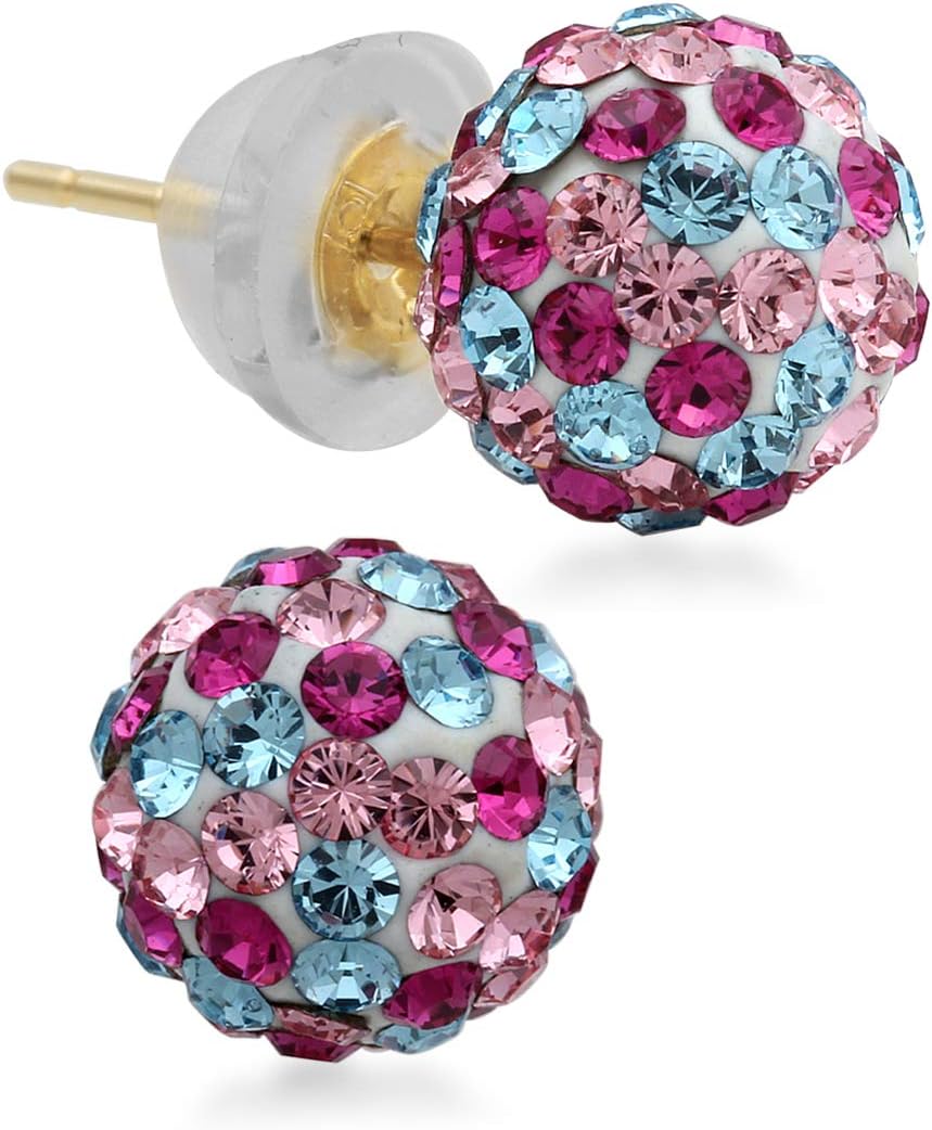 Jewelili 10K Yellow Gold Round Cubic Zirconia Multi Color Gemstone Earrings