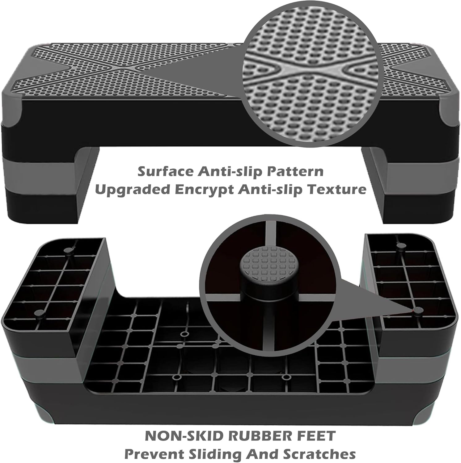 Adjustable Aerobic Exercise Step- Workout Step Platform, 26.5" Step Deck with 4", 6", 8" Height Risers, Women's Home Gym Fitness