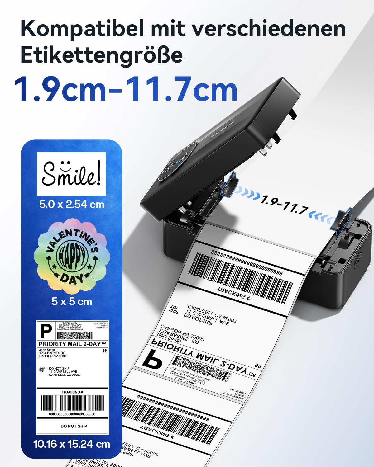 TATTMUSE Bluetooth Thermodrucker 4x6 Zoll – Etikettendrucker für Versandetiketten, kompatibel mit DHL, Amazon, FedEx, Shopify, Etsy & Royal Mail. Ideal für Barcode, Paketaufkleber und Logistik
