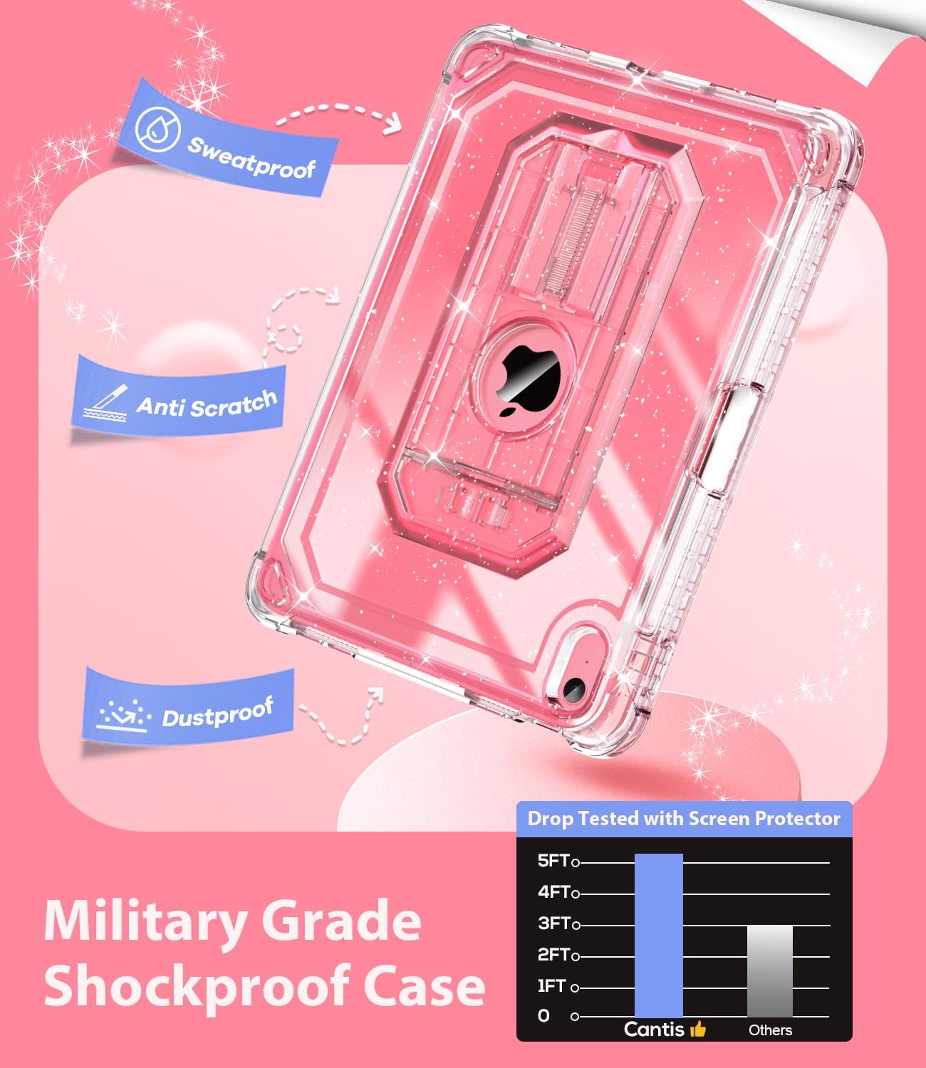 Cantis Case for iPad A16 11 Inch 2025/ iPad 10th Generation 2022 (10.9 inch) with Screen Protector & Pencil Holder, 11th Generation Case with Larger Stable Stand, Clear Glitter - Image 6