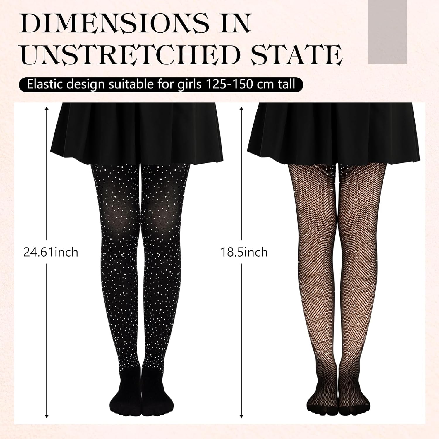 2 Pcs Girls Sparkly Tights Girls Fishnet Tight Black Kids Rhinestone Stocking Glitter Pantyhose for Dance Cosplay - Image 2