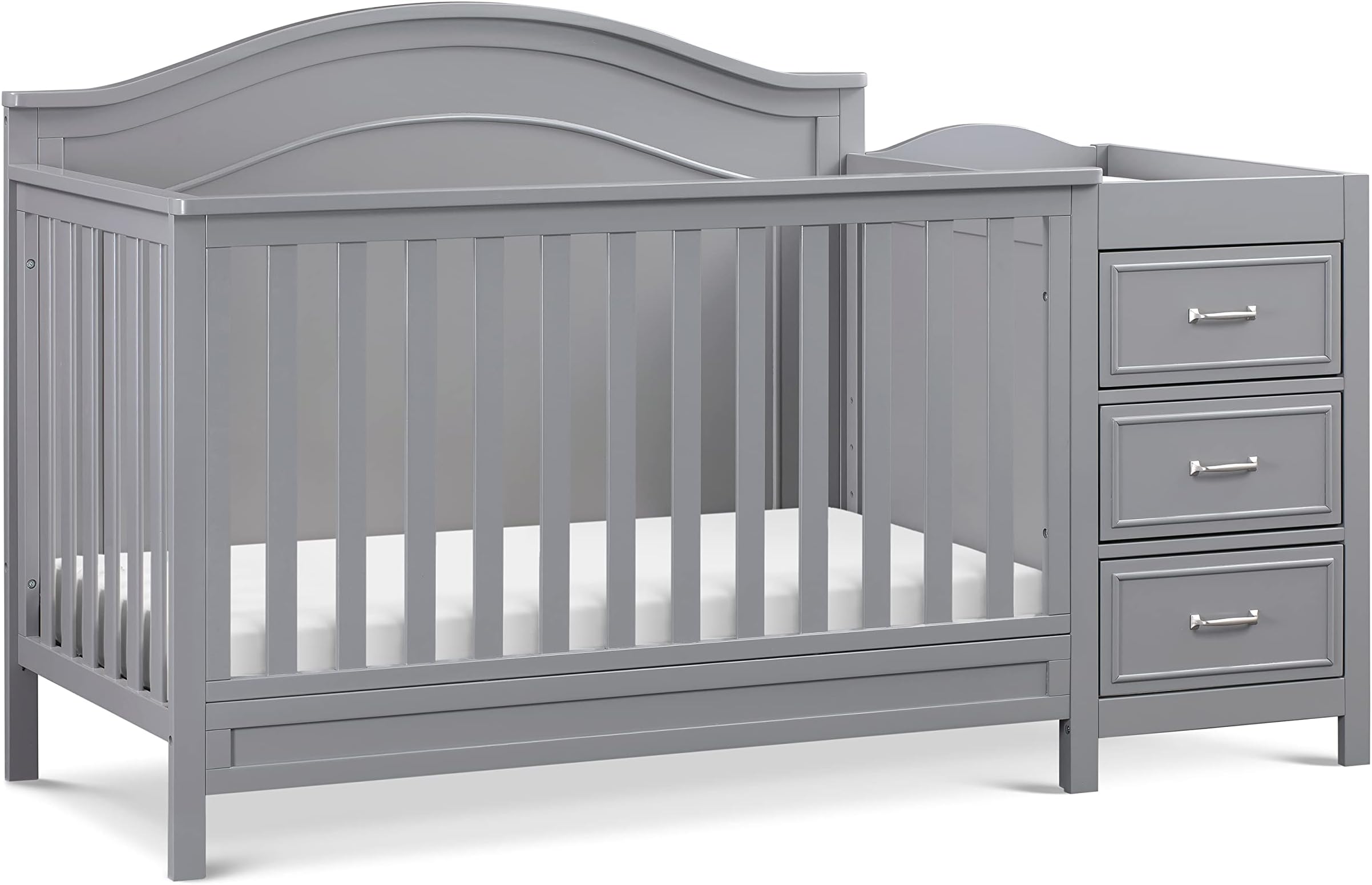 Davinci Charlie 4-in-1 Convertible Baby Crib w/Changing Table - Wooden Toddler Bed, Daybed & Twin Bed Conversion - GREENGUARD Gold Certified Crib w/Storage, 4 Adjustable Mattress Heights, Grey