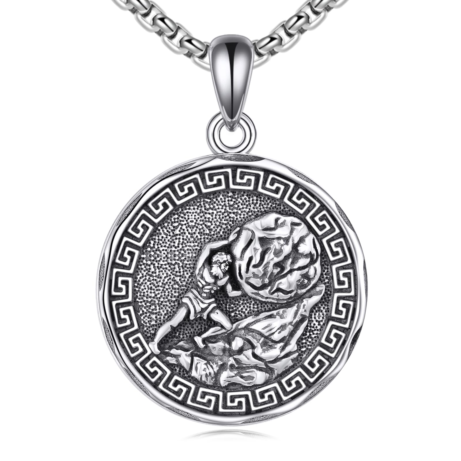 YFN Greek God Necklace Sterling Silver Greek Protector Pendant Religious Jewelry Gifts for Women Men