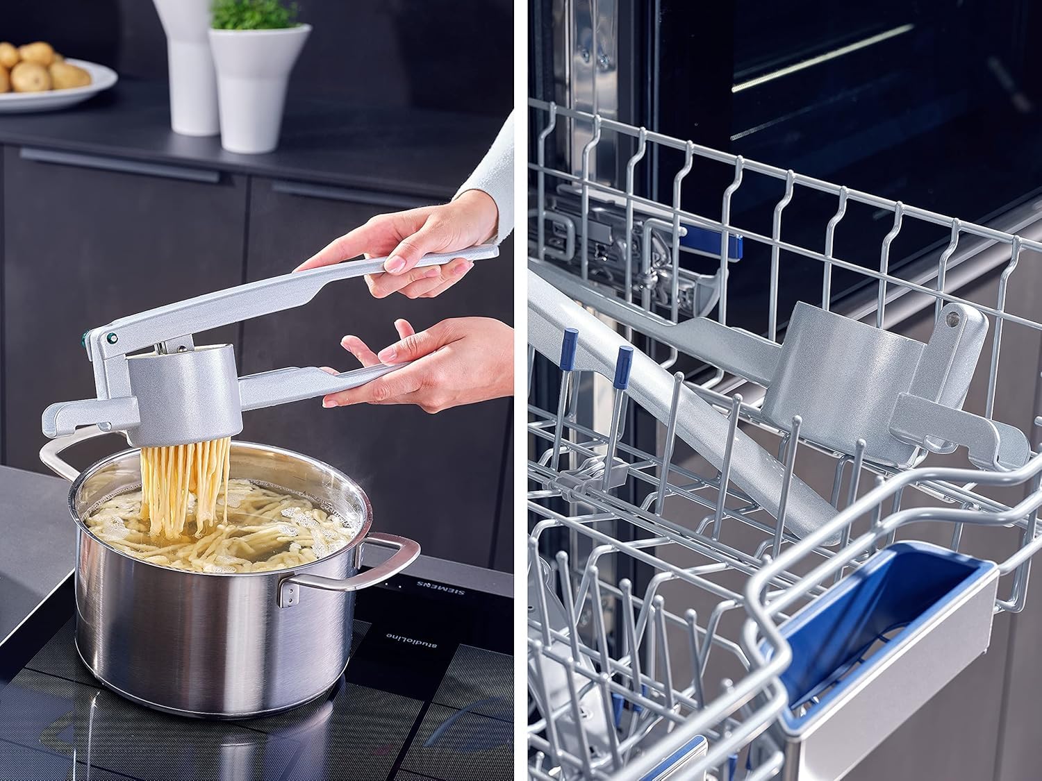 Leifheit Praska do ziemniaków z ciśnieniowego odlewu aluminium, do purée, szpecli i spaghetti, do zmywarki