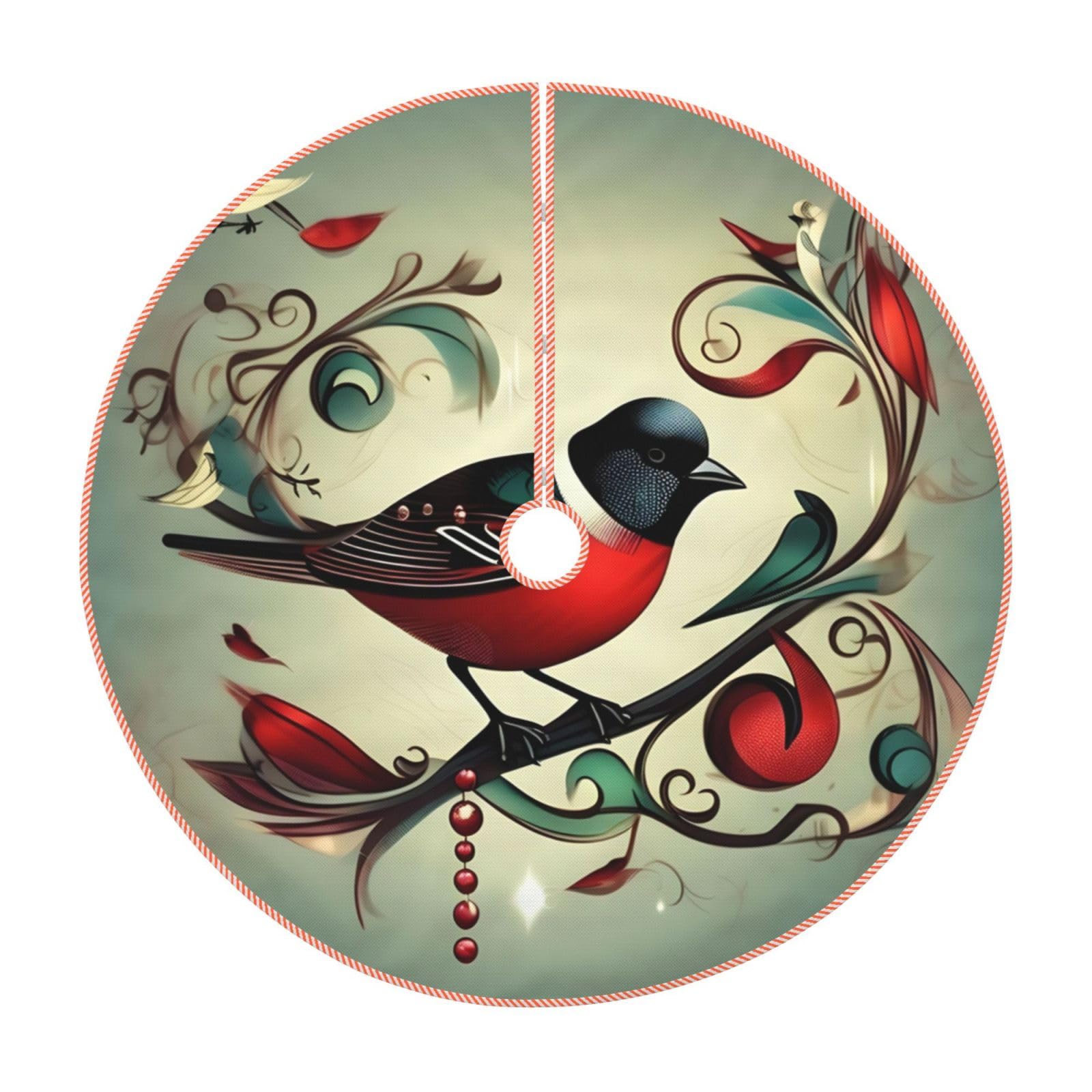 Cache-pied de sapin de Noël rustique pour masquer le support avec un motif oiseaux sarcelle