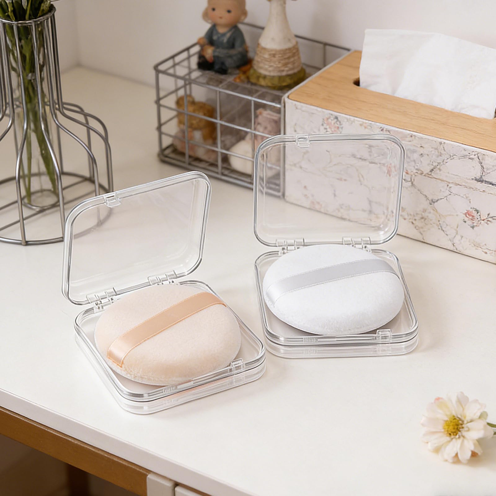 Puder do pudru z etui, 2-częściowy zestaw, puder do ciała, podróżny, gąbka do makijażu, do twarzy, niemowląt, miękka, biała, beżowa
