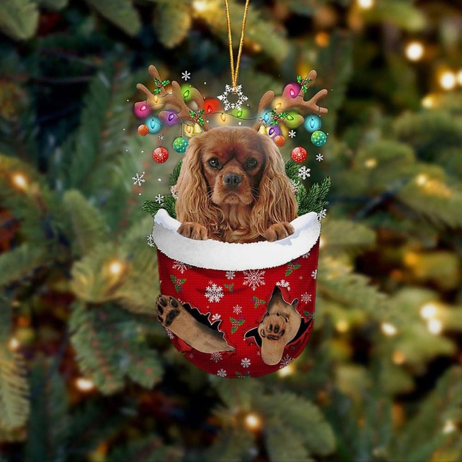Luckluccy Cavalier King Charles Spaniel 124 Cavalier King Charles Spaniel 4 In Snow Pocket Christmas Ornament Flat Acrylic Dog Ornament,Christmas Tree Hanging Décor Ornament