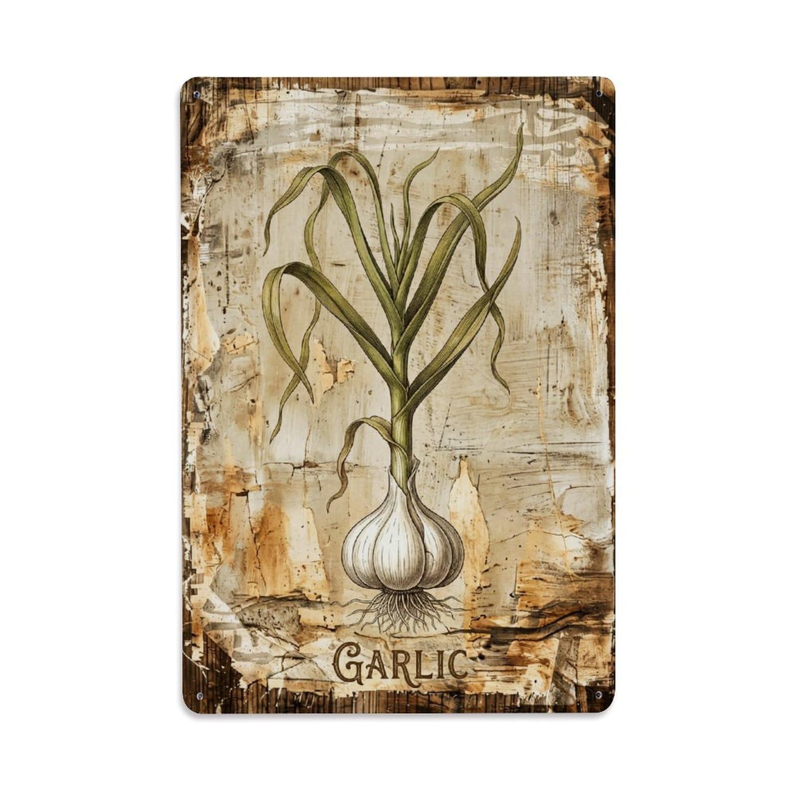 Garlic Botanical Vintage Metal Tin Sign Plaque Wall Decor for Cafe, Club, Garden Metal Poster 8x12Inch