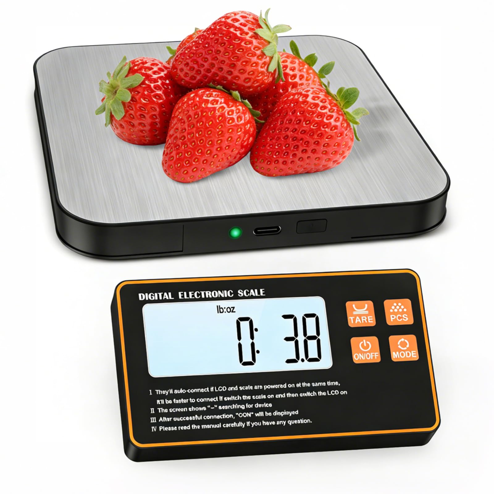 VOBOR Cyfrowa waga kuchenna dzielona 1 g/15 kg, stal nierdzewna 304, 7 jednostek miary, z oddzielnym wyświetlaczem LCD, funkcją liczenia i funkcją tary, waga kuchenna do pieczenia, gotowania żywności