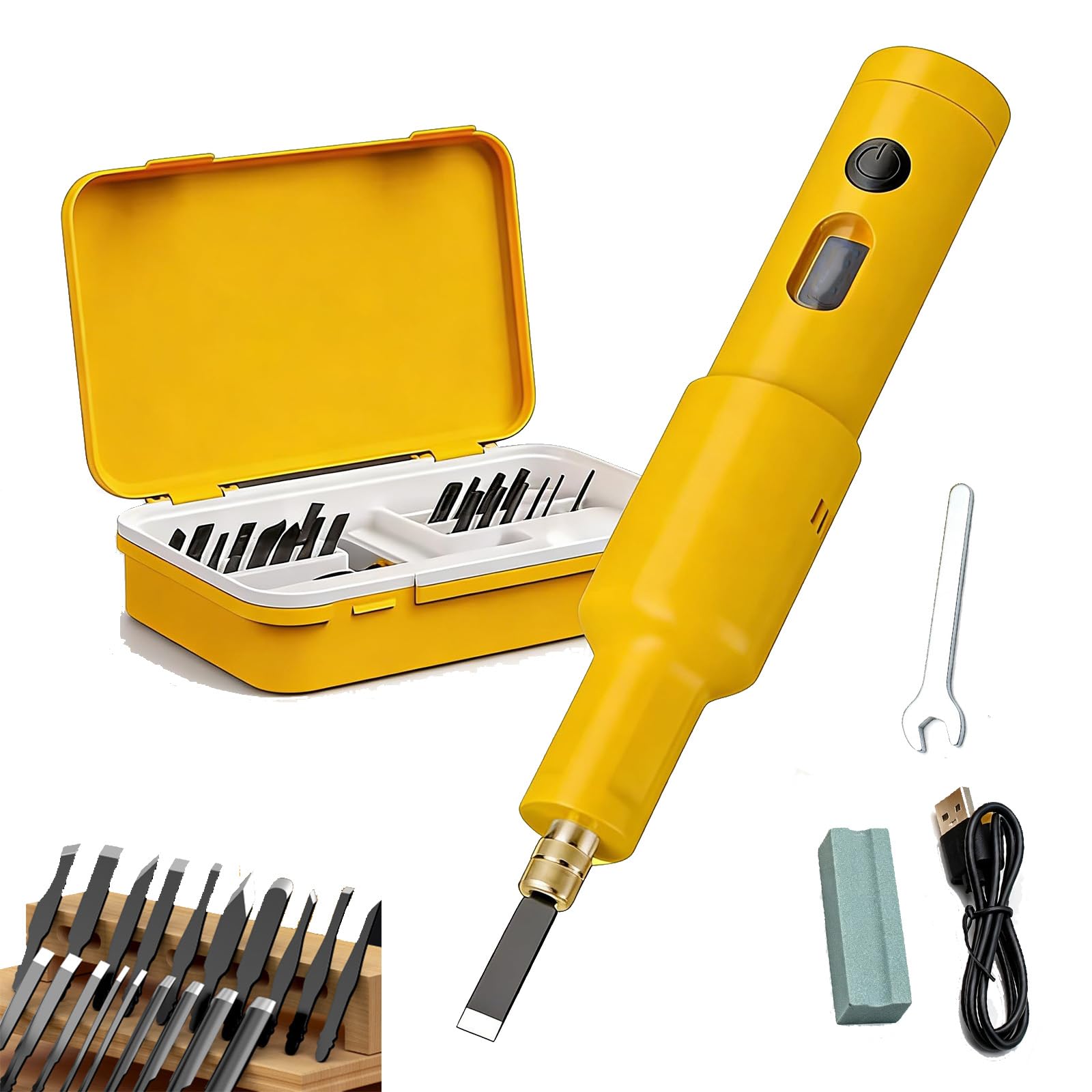 Penna Elettrica per Incisione, Set di Strumenti per Incisione, Portatile, Senza Fili, Ricaricabile USB, Lame Sostituibili da 20 Pezzi, può Essere Utilizzata per Intaglio del Legno