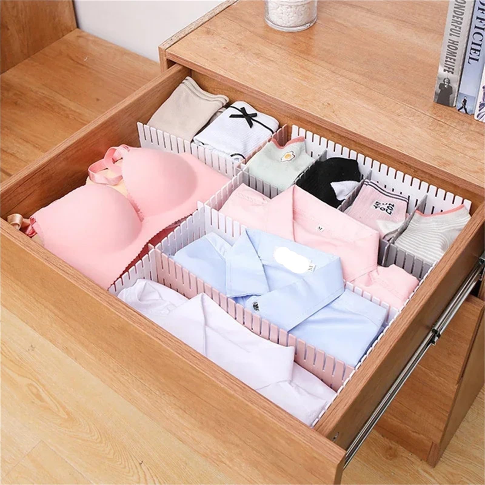 Separatori Per Cassetti Divisori for cassetti regolabili in confezione da 4, organizer espandibile for biancheria intima, calzini, separatore durevole