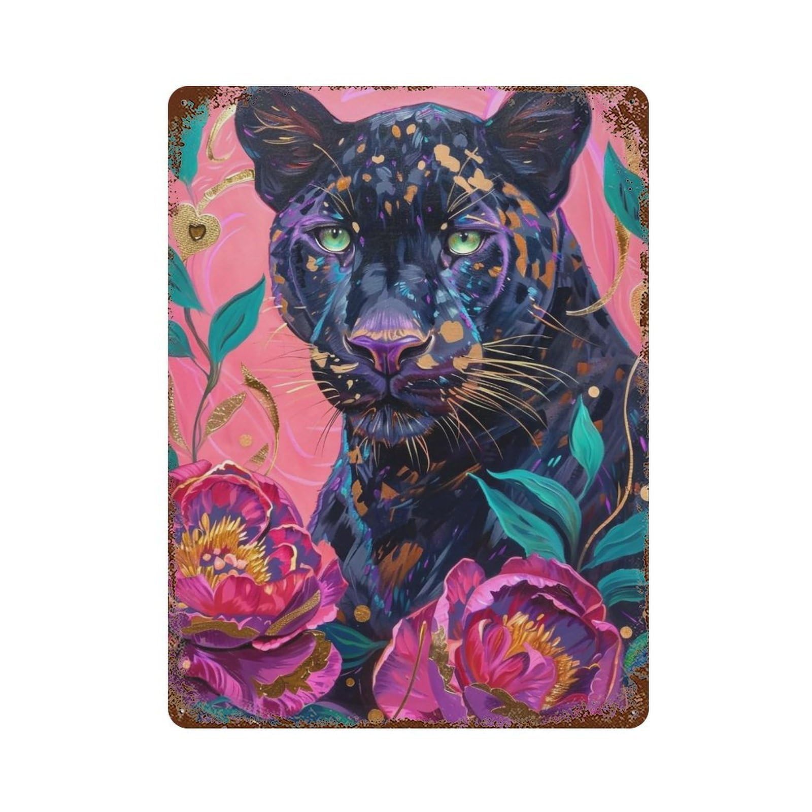 YHGERTKU Black Panther with Peonies 04 Wall Art Retro Iron Vintage Metal Tin Sign Poster Modern Decor for Living Rooms Gift 40x30cm