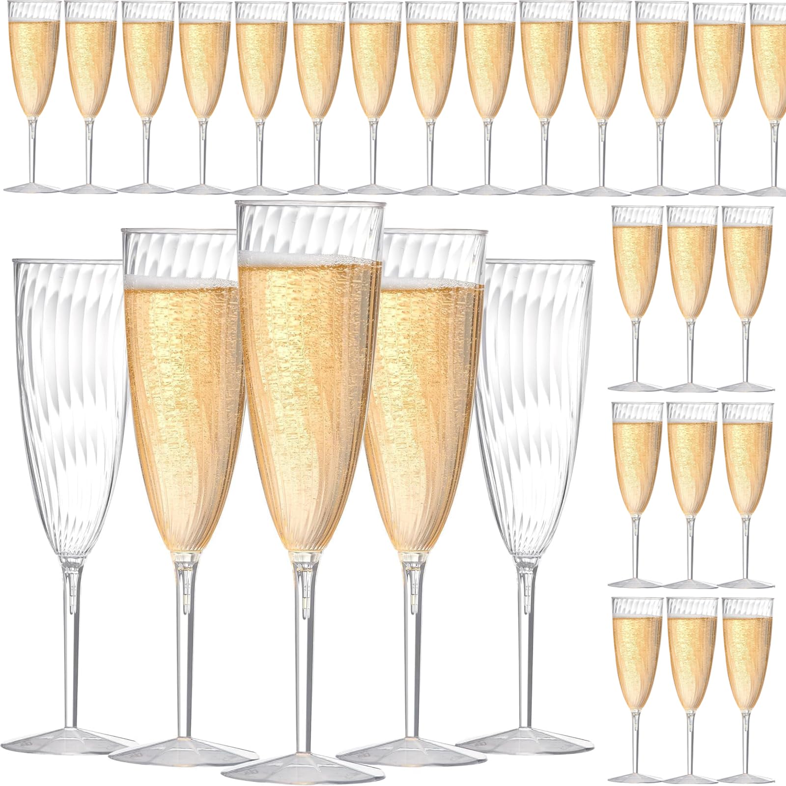 24 PCS Plastic Champagne Glasses 6oz Clear Disposable Glasses Exquisite Disposable Champagne Toasting Glasses Reusable Plastic Cocktail Glasses Suitable for Birthdays Weddings Parties Mimosa Bar