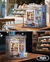 Vista 7 de CUTEBEE - Kit de rincón de libros - Casa de muñecas en miniatura de panadería pastelería DIY para adultos, decoración de estantería de casa pequeña