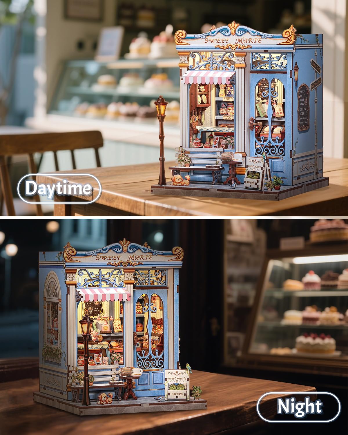 CUTEBEE Book Nook Kit per Adulti - Casa in Miniatura Fai da Te Pasticceria Francese con Luci LED, Decoro per Libreria Segnalibro in Legno 3D, Regalo da Collezione (Sweet Marie)