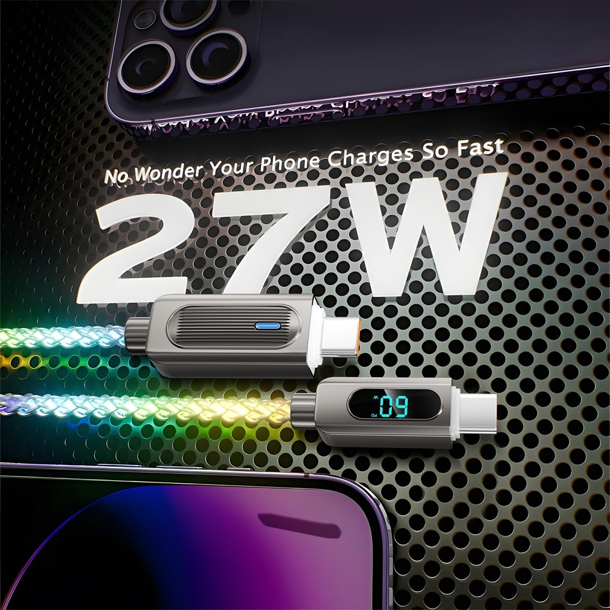 Cavo di ricarica USB C Light Up 2 m LED da 2 m RGB USBC a USBC