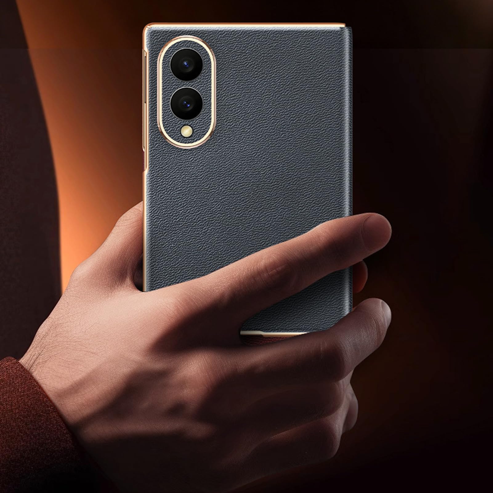 Per Samsung Galaxy Z Fold 8 Custodia Flip Vera Pelle, Bordo Oro