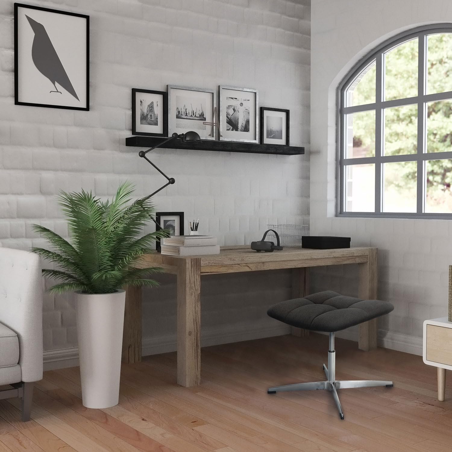 HJH Office 671005 Sgabello con Sedile Imbottito SARANTO Tessuto, regolabile in altezza, Pouf in stile retró, Nero