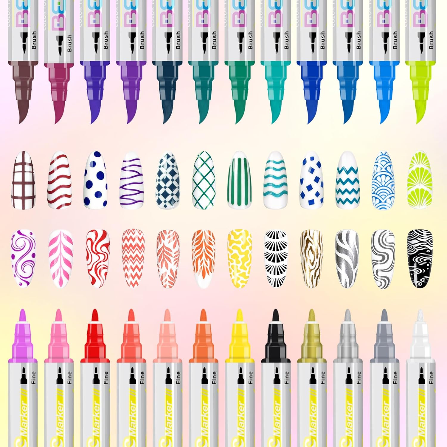 Betem Nail Art Pens Set, Dual Tip 24 Colors Nails Art Markers Non-Toxic, Quick-drying Nail Polish Pens, Acrylic Nail Kit for Home & Salon DIY, Easy French Manicure Tool, Gifts for Mom, Friends image 4