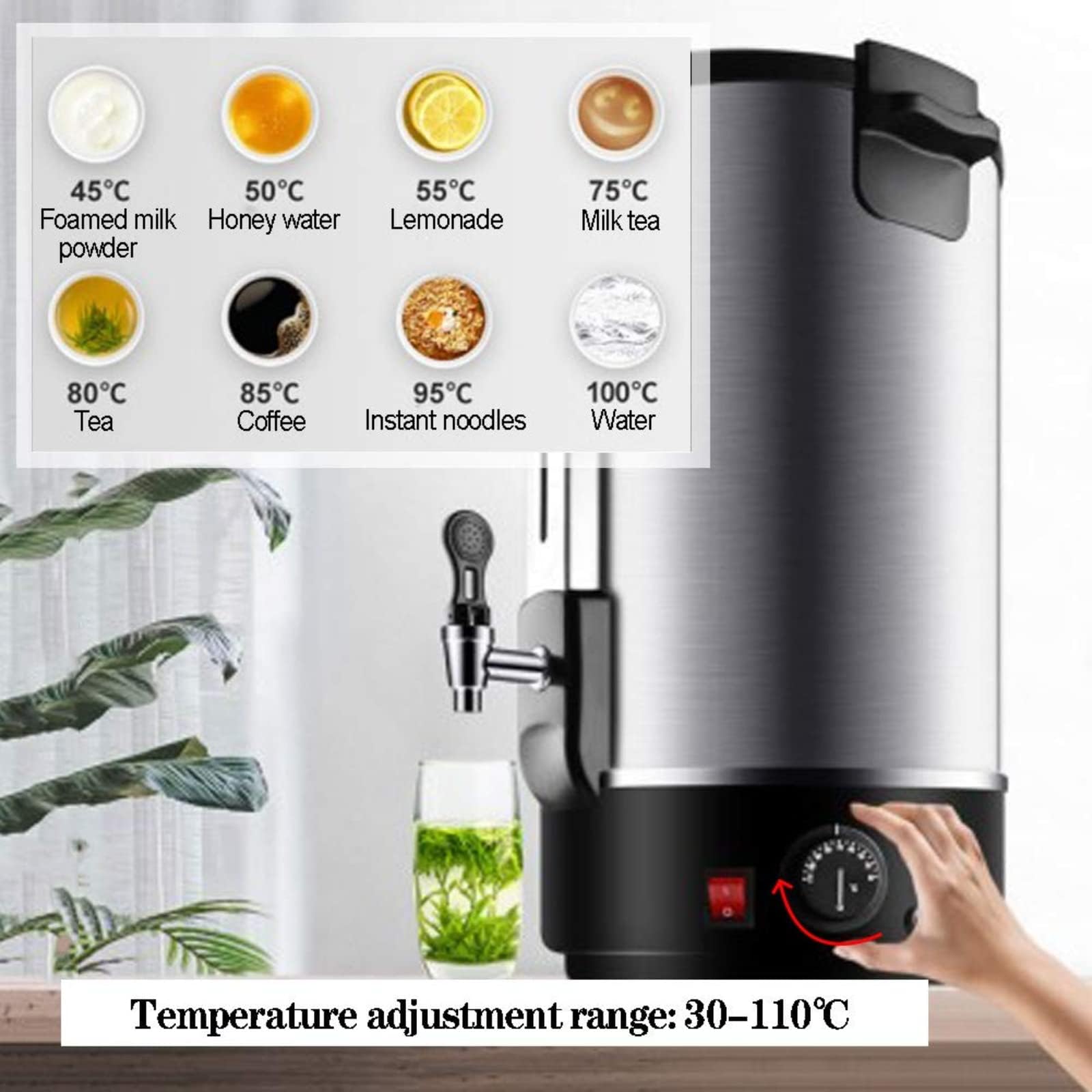 Dispensador comercial de urna de agua caliente de 20 L para oficina, catering, aislamiento de acero inoxidable de doble pared, ideal para fiestas y bebidas