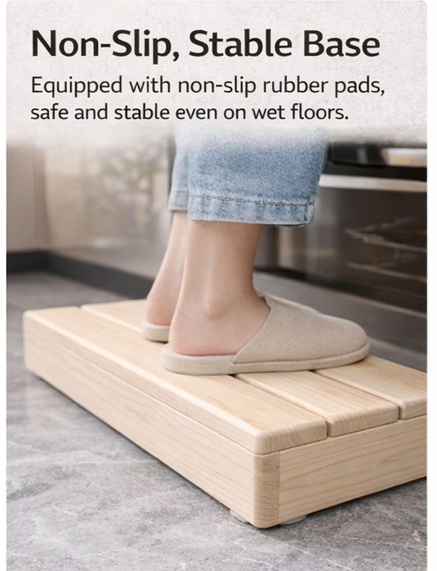 Taburete de madera resistente con almohadillas antideslizantes, escalones de madera de pino maciza para exteriores para adultos y personas mayores, resistente a la intemperie