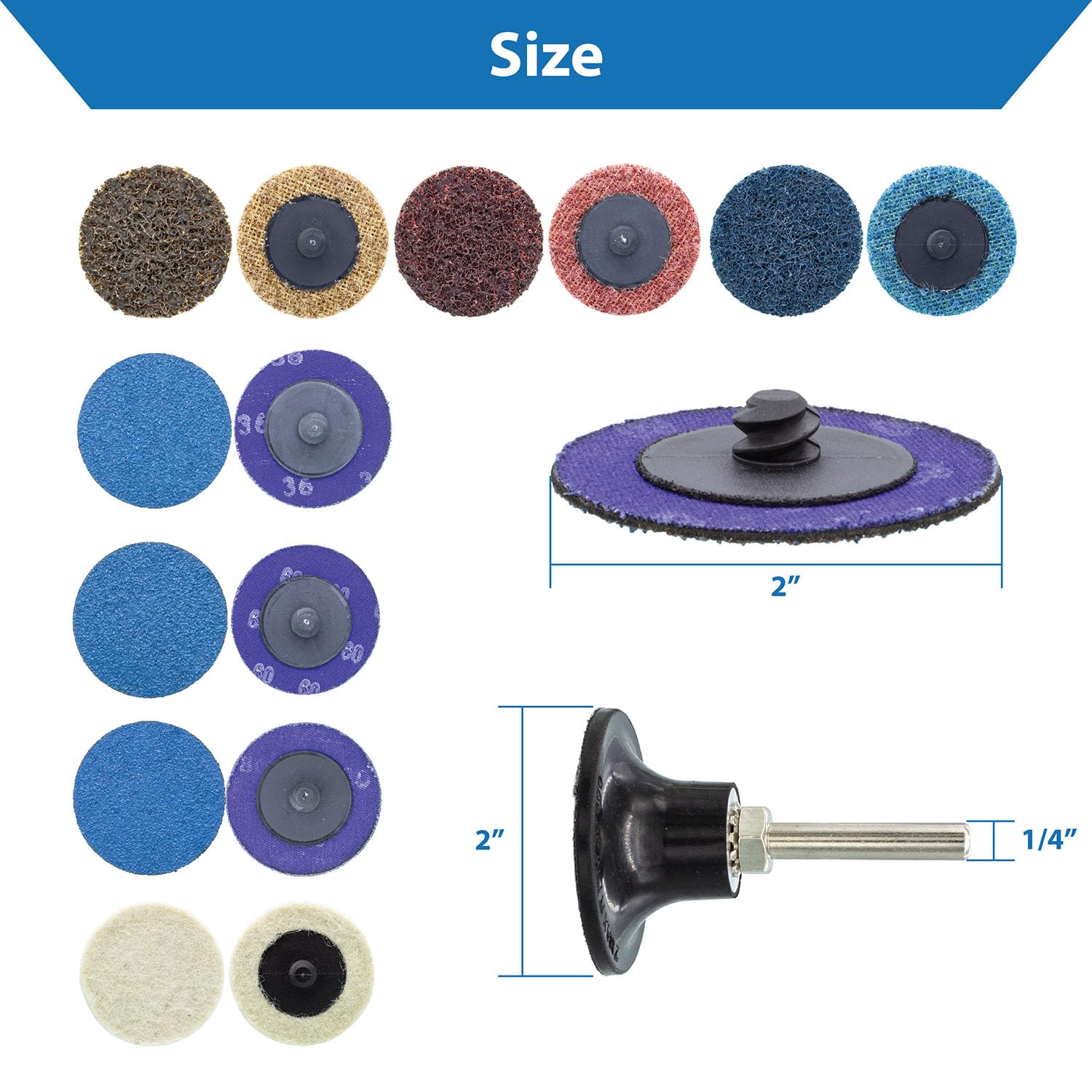 TJR® Juego de 35 Discos Radial Pequeña de Lija de Cambio Rápido Tipo ''R'' de 2 Pulgadas con Soporte de 14 Pulgadas, Ideal para Acondicionamiento de Superficies, Eliminación de Rebabas