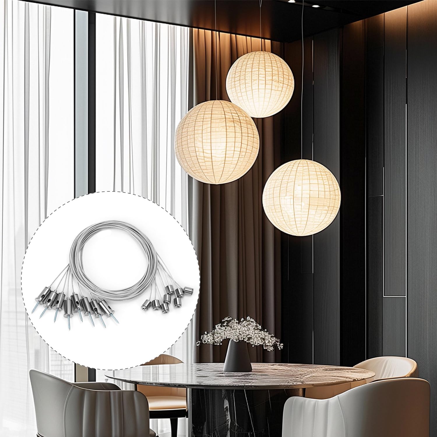 QWORK Kit de Suspensión para Paneles LED 1.5 mm x 1.5 m Cable de Acero Inoxidable