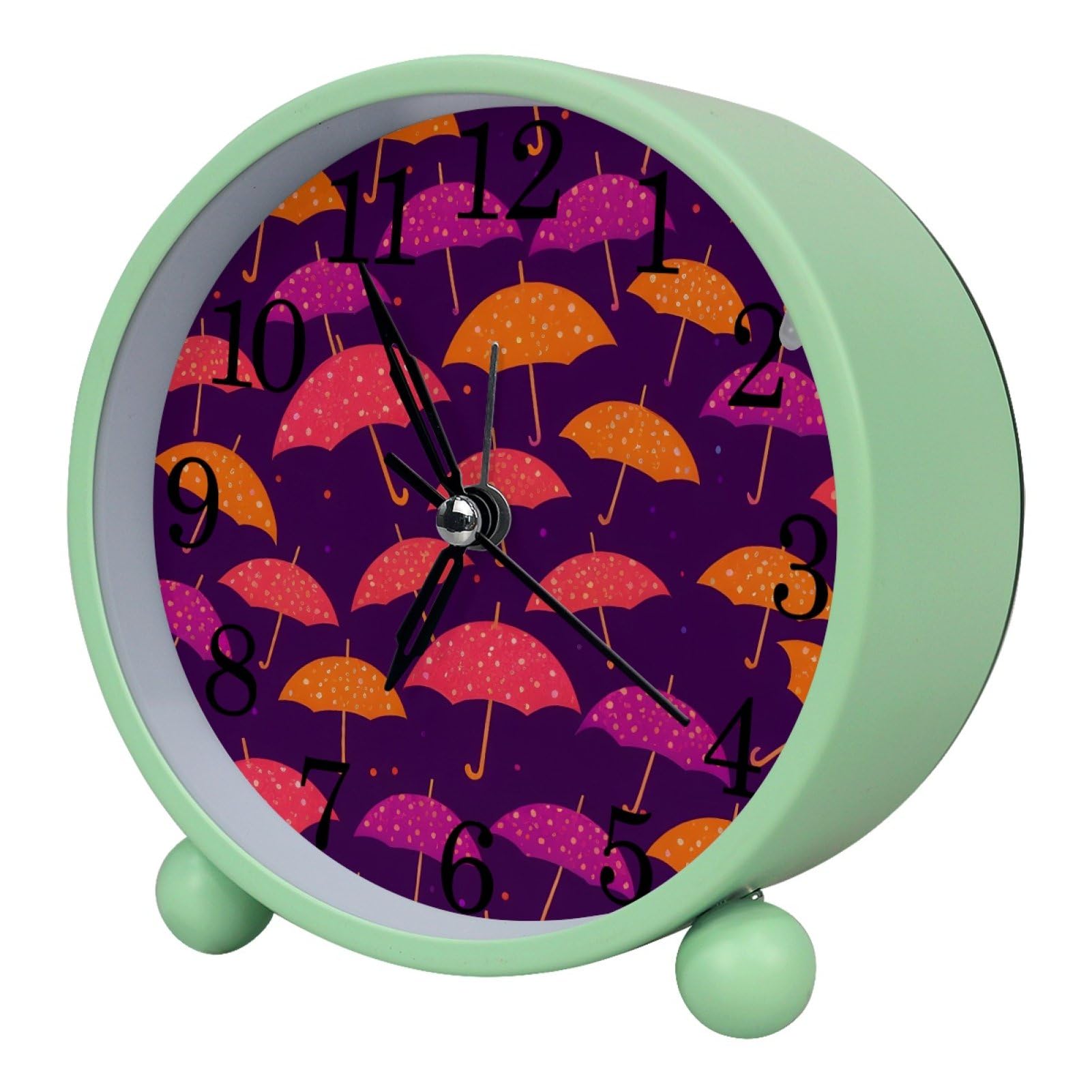etoenbrc Umbrellas Round Battery Operated Bedside Alarm Clock Non-Ticking Desktop Silent Analog Alarm Clock with Light