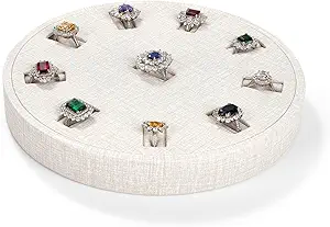 10Slots Ring Tray Round Holder Display PU Leather Earring Organizer Jewelry Display Tray Microfiber Interior Jewelry Organizer Tray(White)