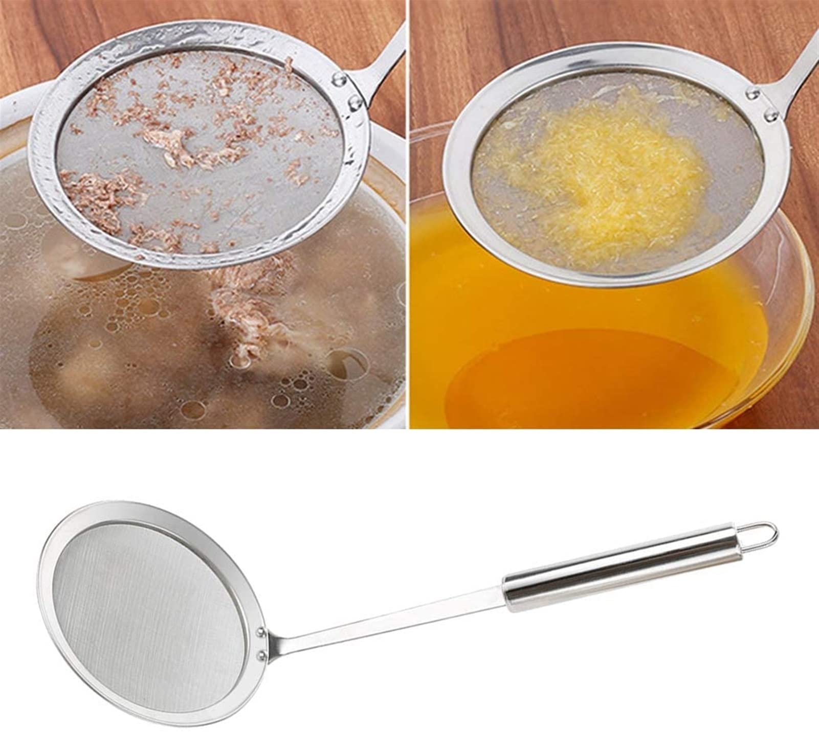 Colador colador tamices para cocinar utensilios de cocina, colador 3 piezas cuchara de espumadera de acero inoxidable con asa olla caliente colador de malla cucharón cocina desnatado grasa aceite es