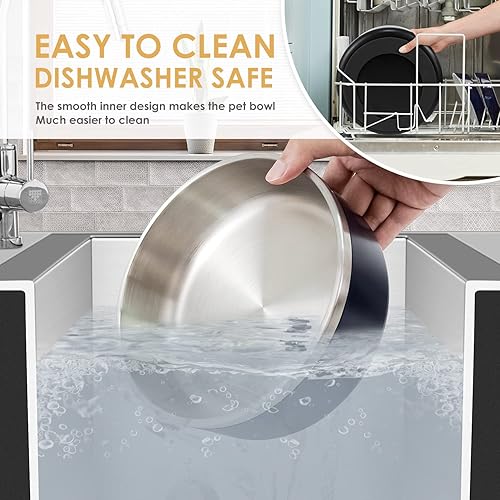 Miniatura 8 de Cuenco para perros para comida y agua, cuenco de alimentación de mascotas de acero inoxidable de 64 onzas, duradero, antideslizante, doble pared,