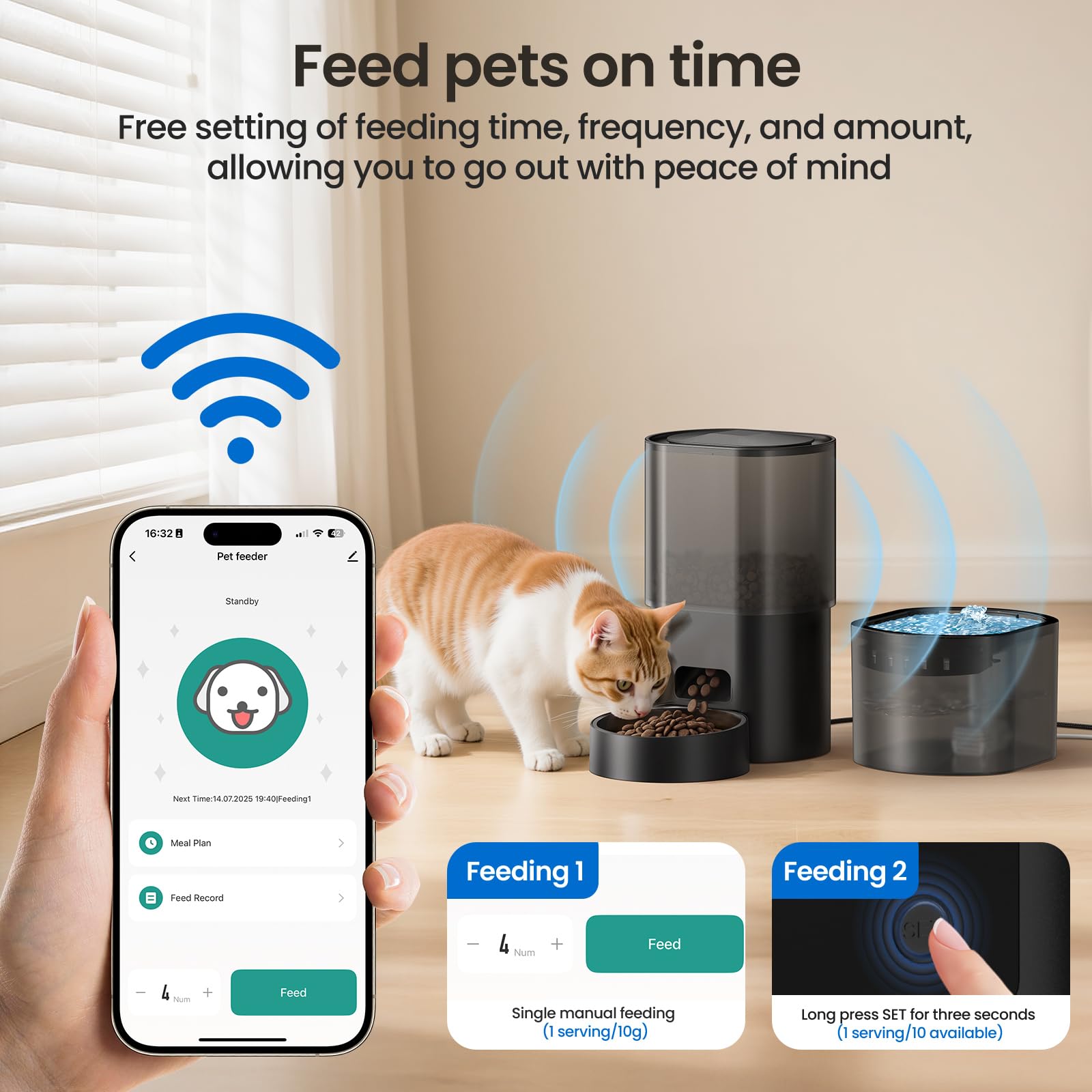 Automatic Cat Feeder and Water Fountain 5G WiFi Cat Food Dispensers, APP Remote Control, Programmable Timed Feeding,Dry Food Smart Feeder 10s Voice Recorder, 1-10 Meals/Day for Cats Small Dogs