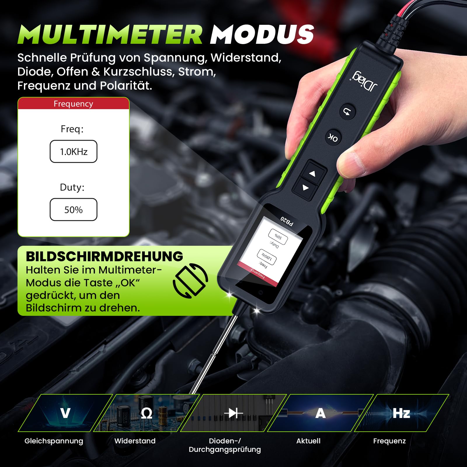 JDIAG PB20 Kfz Schaltkreistester,0-80V DC Spannungsprüfer,Digitalmultimeter