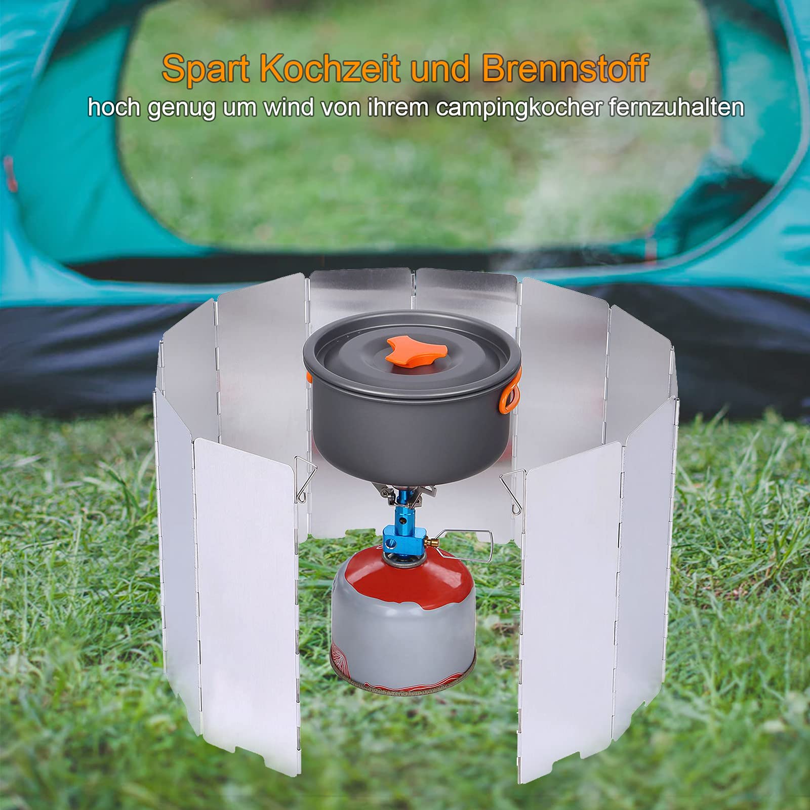 Faltbarer Windschutz für Gaskocher 10/12-Lamellen Aluminium Gaskocher Windschutz Outdoor Campingkocher Windschutzscheibe Windblockade für Camping Picknick BBQ