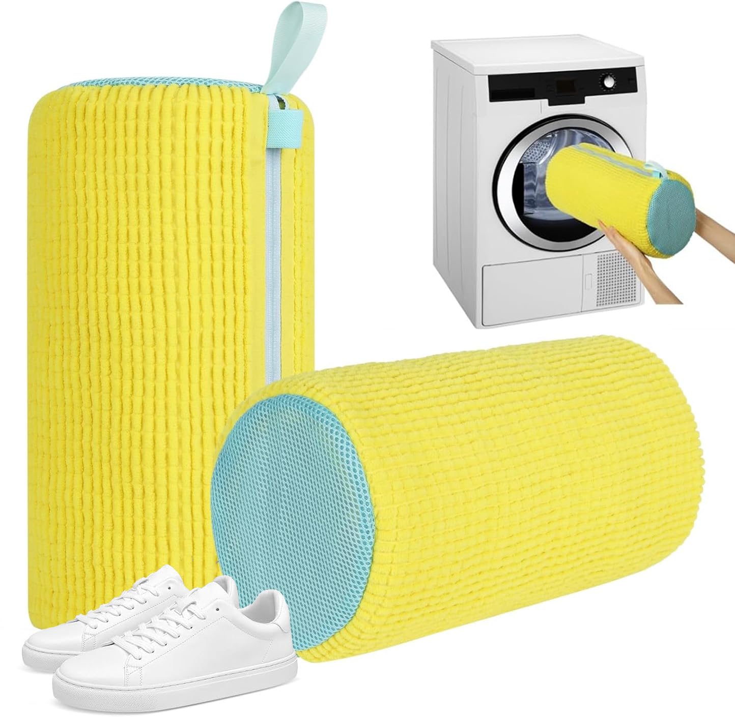 Debbu Shoe Washing Machine Bag, Laundry Shoe Bag for Washer and Dryer - Reusable Thick Non Fading Shoe Cleaning Bag for Sneaker Gym Tennis Shoes Unstain Cleaner Kit (2pc-yellow)