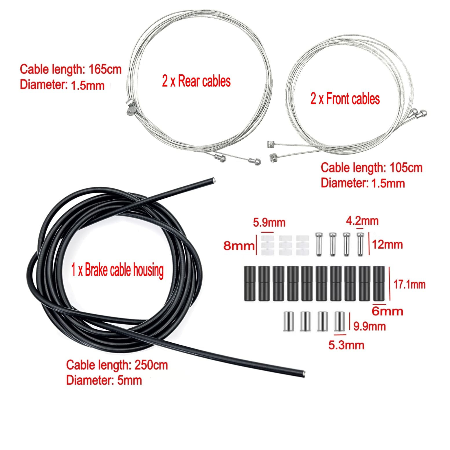 JZK Kit universale di guaine per cavi freno e cambio per bicicletta, cavi interni in acciaio inossidabile rivestiti in PVC per mountain bike e bici da strada, ricambi con tappi terminali, nero