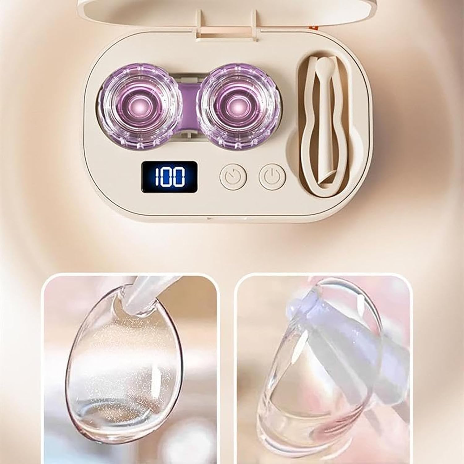 Rechargeable Ultrasonic Contact Lens Cleaner, Eye Contact Cleaner with Vanity Mirror, Portable Soft Lens Care Device with Two Cleaning Modes, Soft Len Cleaning Machine for Home Travel (2pcs)