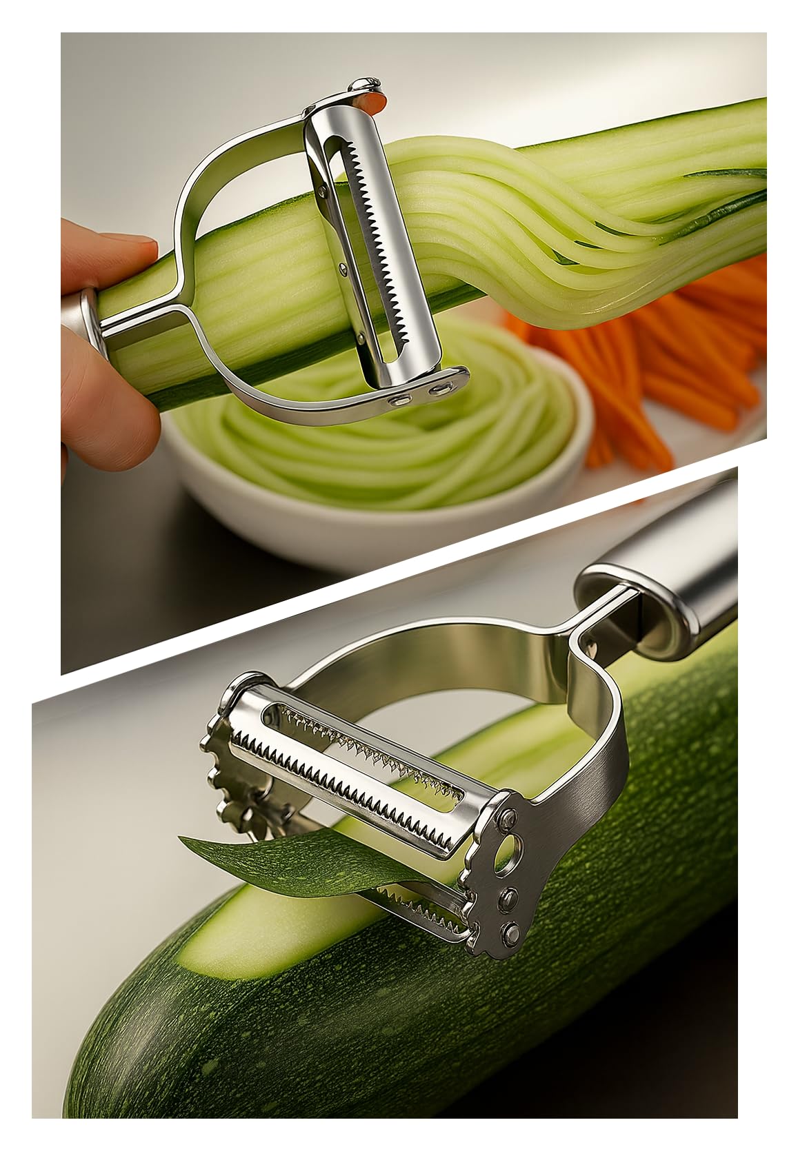 Top Chef 2-in-1 Stainless Steel Julienne & Serrated Vegetable Peeler – Dual-Blade Peeler for Fruits, Potatoes, Carrots & Cucumbers