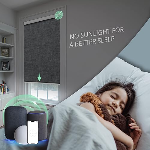 Miniatura 3 de DONGFXK Persianas enrollables motorizadas sin taladro, inalámbricas, 100% opacas, persianas inteligentes, tamaño personalizado, material de tela,