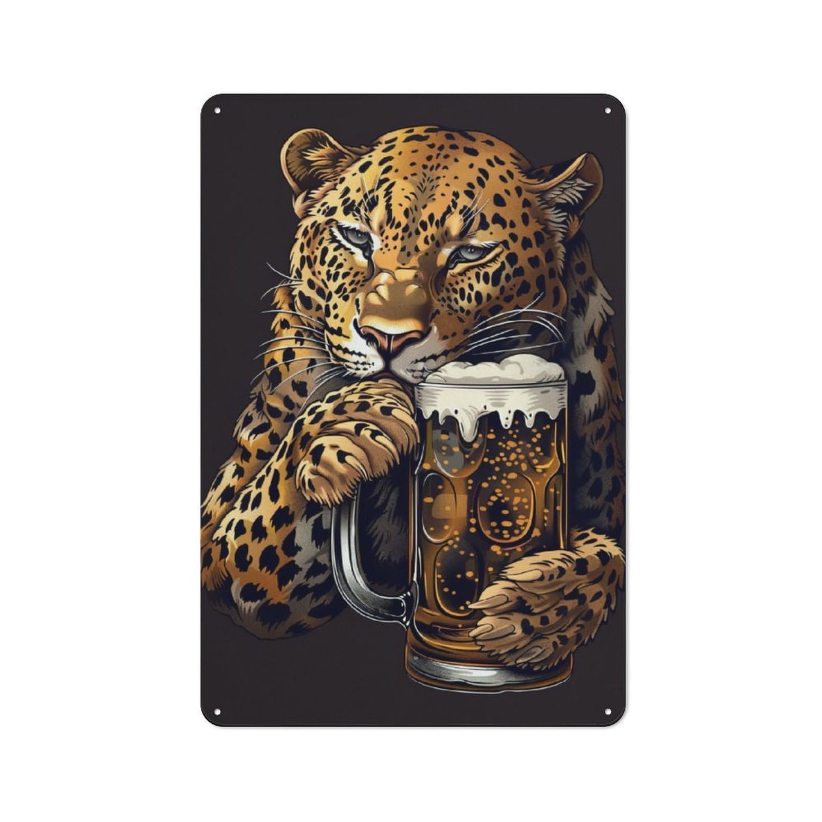 Junmoney Leopard Beer Vintage-Inspired Tin Sign 30X20cm For Café Or Restaurant, For Cooler-Month Interiors With Vintage Character