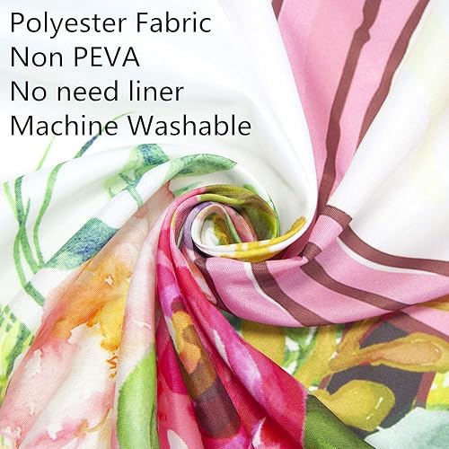 Miniatura 4 de LB Juego de cortinas de ducha con diseño de flores de camión de granja, estilo rústico floral rosa con hojas, cortina de baño con ganchos, 72 x 72